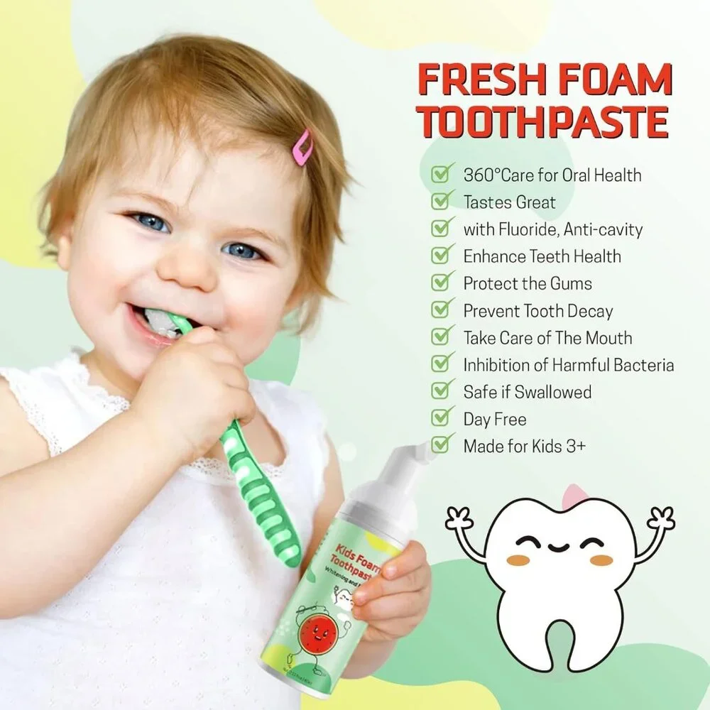 Foam Toothpaste 4 BOTTLES Kids Toddler 3+ Low Fluoride Watermelon Strawberry